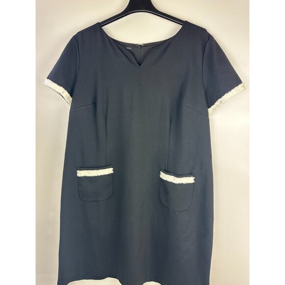 Talbots Ponte Shift Dress Fringe Pockets Black White Stretch Lined Plus Size 22W - Picture 6 of 11